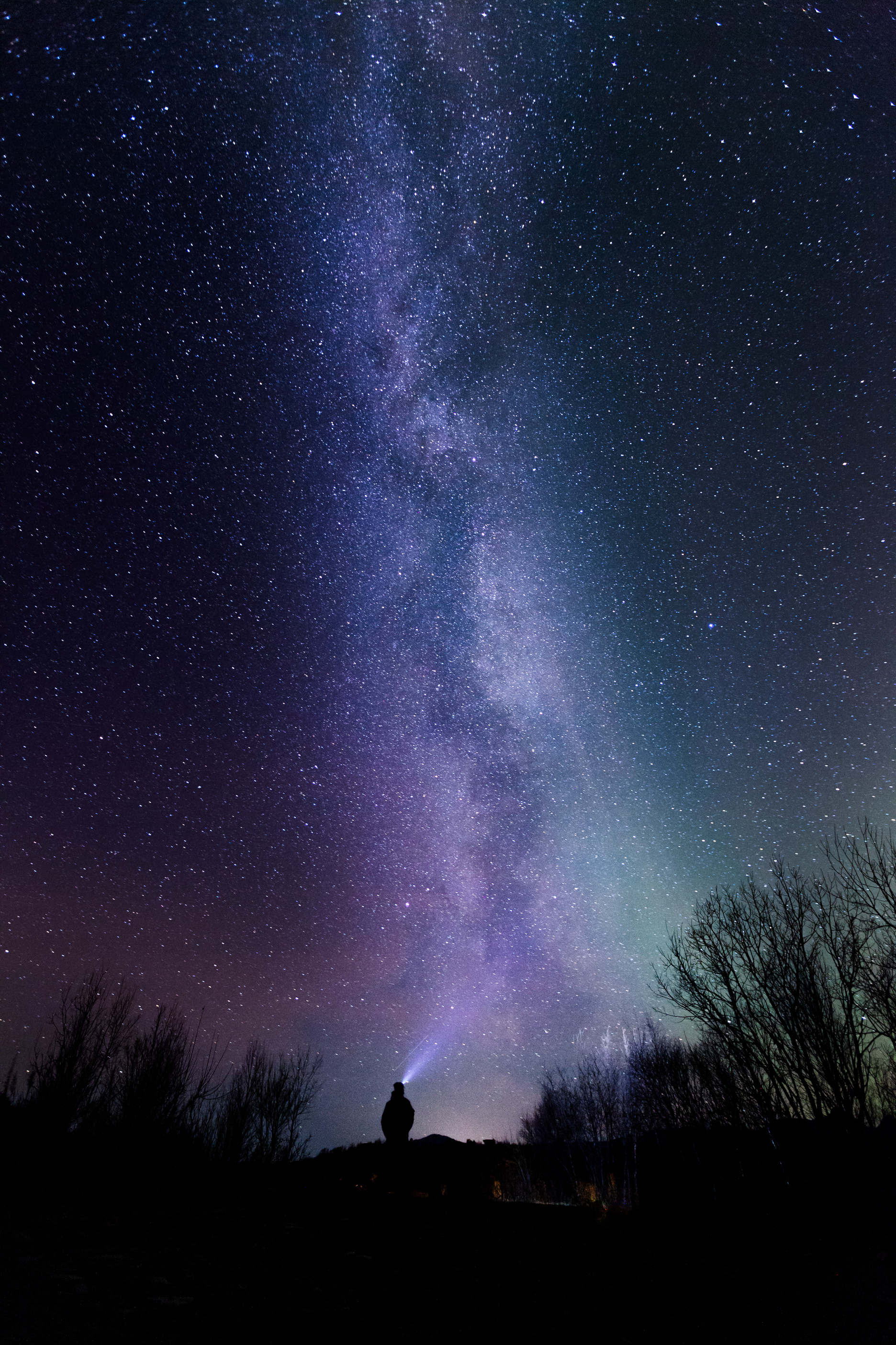 Silhouette Photography Of Person Under Starry Sky
